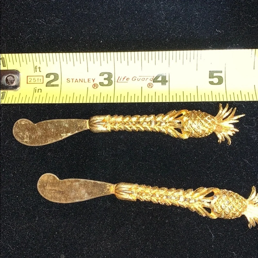 Two Vintage Gold Color Pineapple Butter Knives